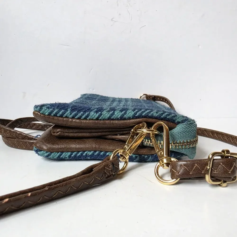 Jen & Co Crossbody Purse Plaid Blue Green Tweed Bag Detachable Straps Wristlet